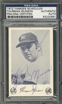 Thurman Munson Signed 1972 New York Yankees Home Schedule Card (PSA/DNA)